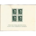 German miniature stamp sheet 4 stamps 1937 Hitlers Culture fund. We combine postage on multiple