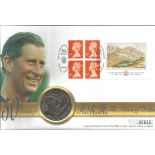 GB Coin FDC commemorating the 50th Birthday HRH Prince Charles PM 14. 11. 98 Coin included £5. We