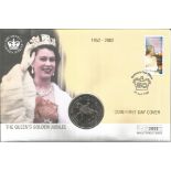 Coin First Day Cover commemorating The Queens Golden Jubilee 1952-2002 coin included is B Virgin