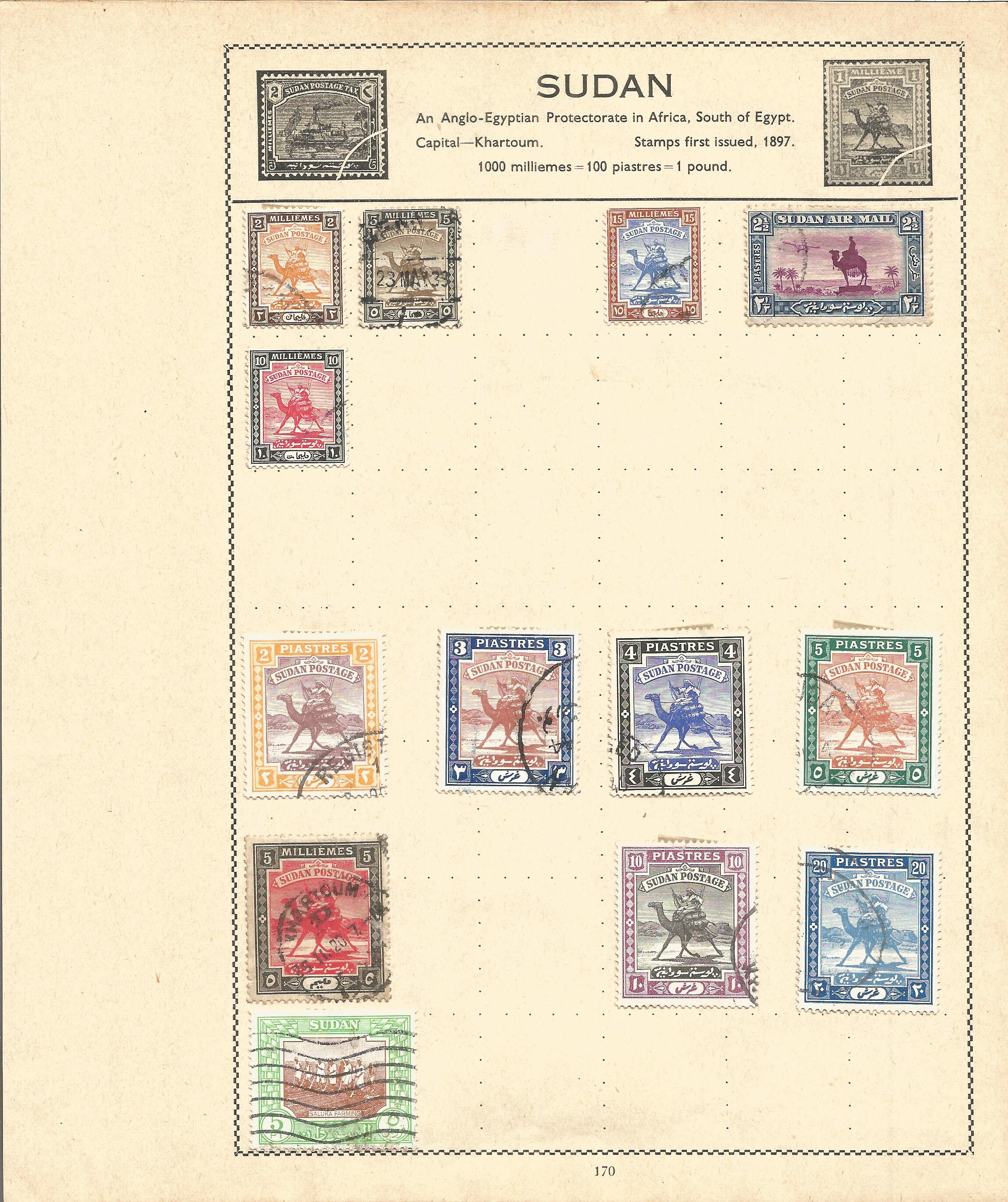 British Commonwealth stamp collection 6 loose album leaves countries include Sudan, Swaziland,