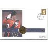 Coin First Day cover Trooping the Colour coin included is 1963 penny PM Horse Guards Parade,