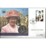Coin First Day Cover The Queens Golden Jubilee PM Jersey 6. 02. 2002 £3 stamp coin Isle of Man 1"