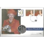 Coin First Day Cover Her Majesty Queen Elizabeth II, 50 years Canada stamp PM Ottawa 6. 2. 2002.