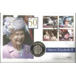 Coin First Day Cover Queen Elizabeth II The Golden Jubilee 50 years PM Falkland Islands Stanley 6.