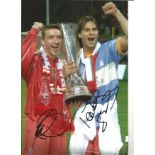 Patrick Berger and Vladimir Smicer Liverpool Signed 12 x 8 inch football photo. All autographs