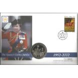 Coin First Day Cover The Queens Golden Jubilee PM Isle of Man 6. 2. 2002 Coin 1" Crown Gibraltar. We
