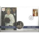 Coin First Day Cover Queen Elizabeth II The Queens Golden Jubilee 1952-2002 PM Douglas Isle of Man