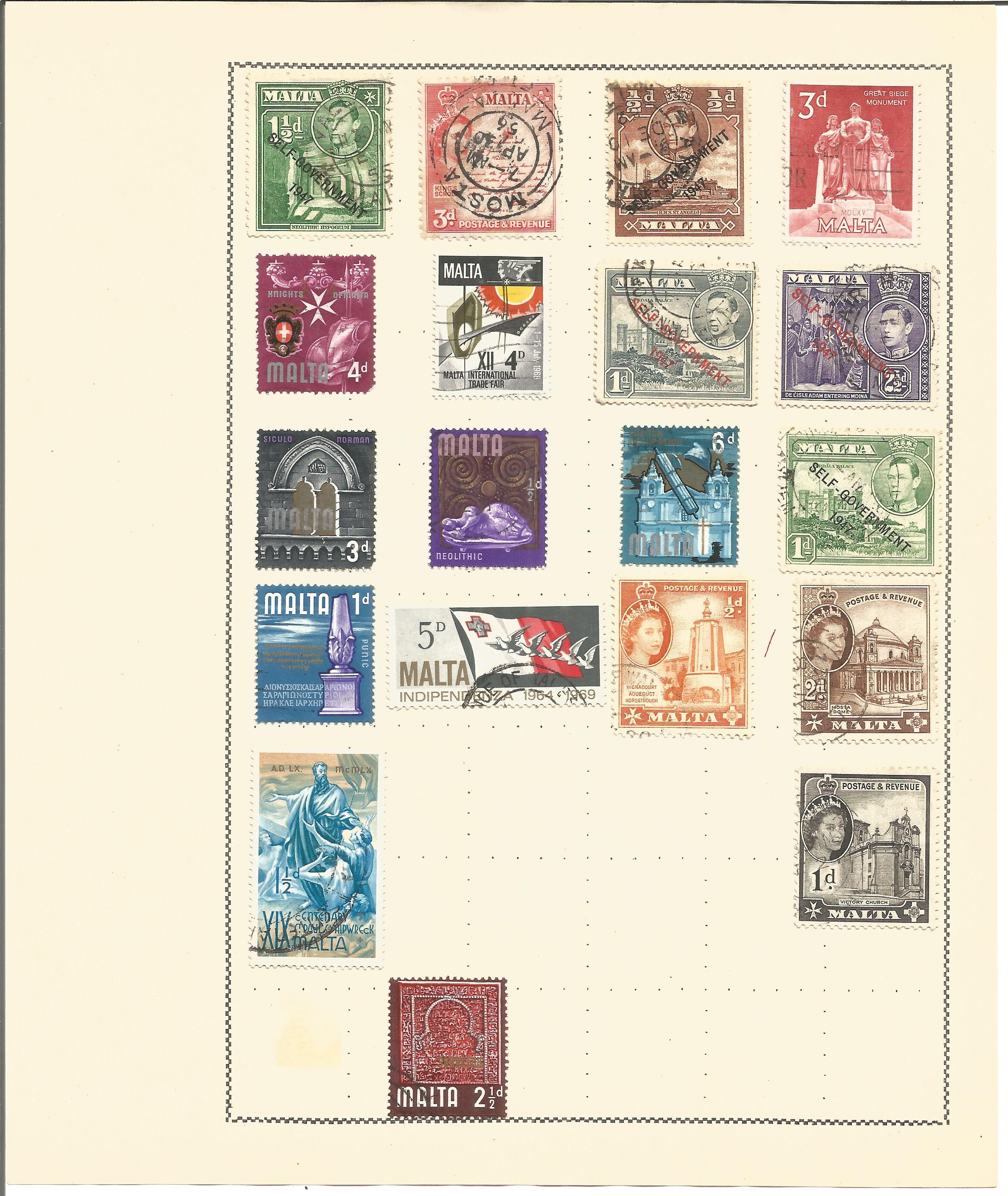 British Commonwealth stamp collection 5 loose album leaves includes countries such as Malta, - Image 2 of 3