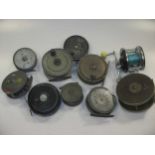 A collection of vintage fly fishing reels, including Hardy and others (10)