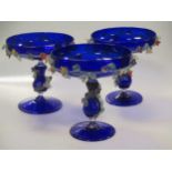 A set of four Murano blue glass comports,