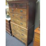 A George III mahogany chest on chest, on splayed bracket feet, 186cm x 114 x 56cm