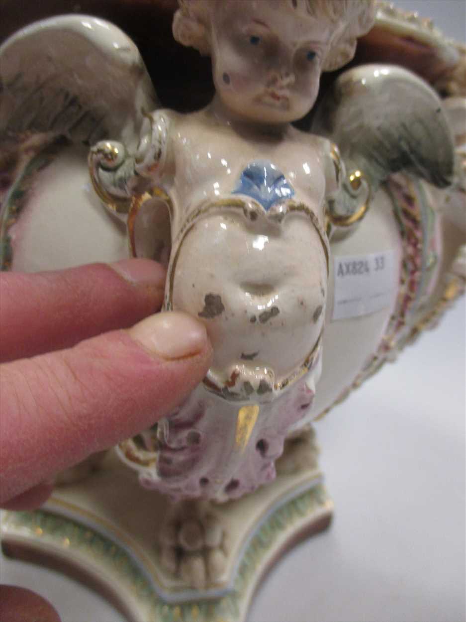 A Hugo Lonitz jadeniere with winged cherub handles. - Image 2 of 4