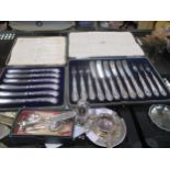 Silver coaster, ashtray& salt & teaknives, and odd teaspoons etc