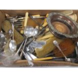 A part silver plated cutlery set together with various plated items including an oval tray