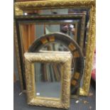 A 19th century gilt gesso oakleaf moulded frame with later mirror, 49 x 38 together with four