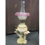 A late 19th Century Worcester blush ivory porcelain oil lamp (later resevoir)