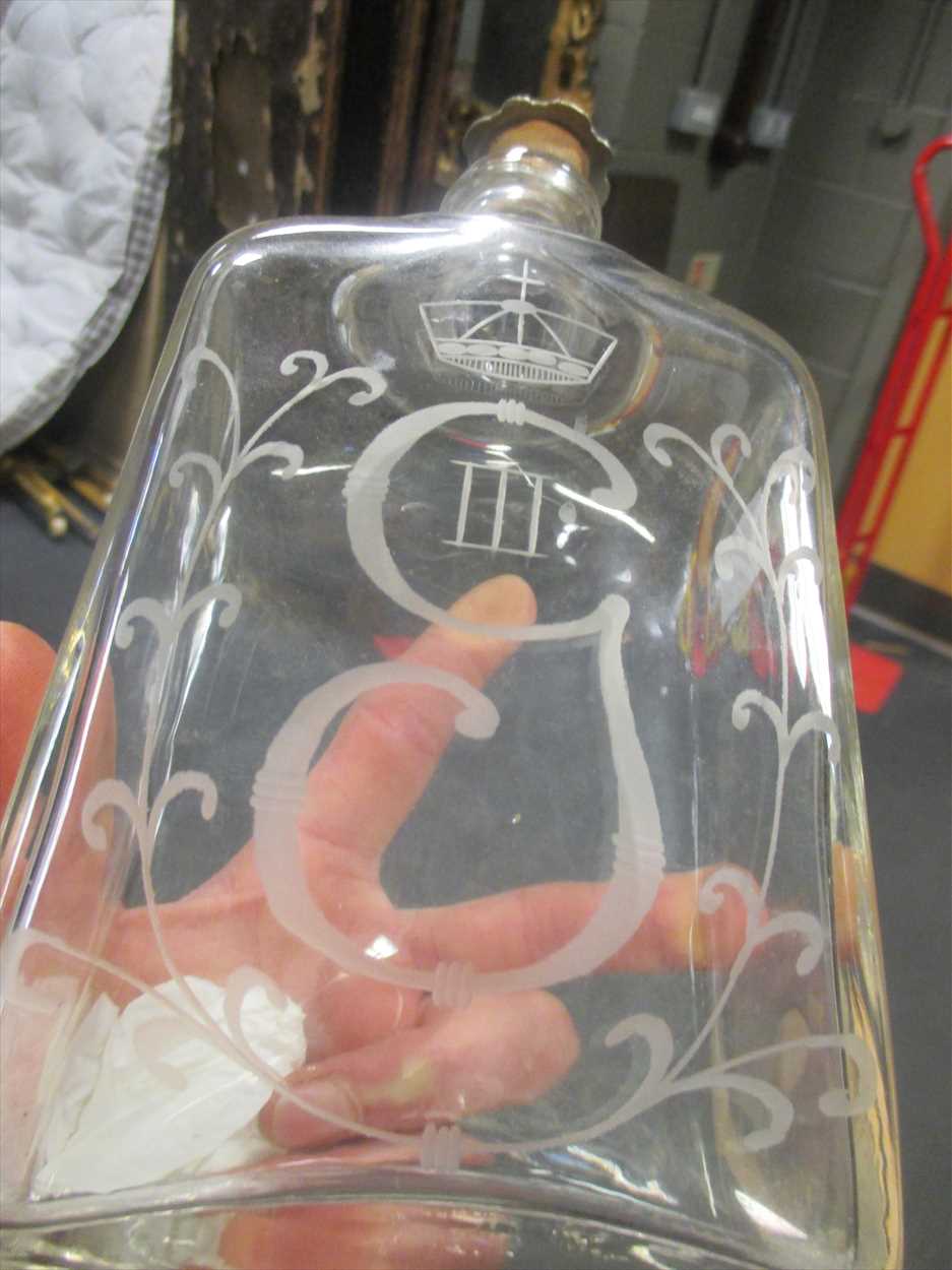 A glass cordial decanter and 11 glasses engraved with coronet above G - Image 2 of 3