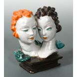 A Goldscheider terracotta double bust,