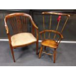 An Edwardian tub chair and a country stick back child's chair (2)