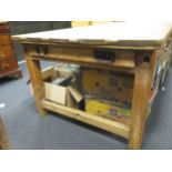 A Large pine farmhouse kitchen table with single drawer at each end 73 x 230 x 113cm