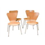 After Arne Jacobsen, a set of four bentwood stacking chairs,