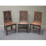 Three oak wave back oak dining chairs in 17th c style (3)