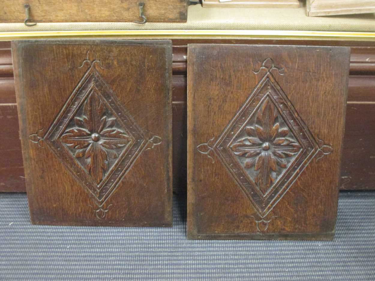 17th century Pair of English lozenge carved oak panels