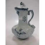 A Galle blue mask jug and cover, of moulded wrythern form, marked 'E Galle Nancy', 18.5cm