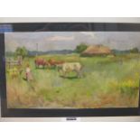 Viktor Ivanovich Zadorozhny (Ukraine, b.1935) Pastoral scene watercolour 15 x 26cm