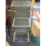 A gilt metal faux-bamboo three tier whatnot - Savoy Hotel, 94x38x39cm