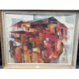 Babs Redpath (Scottish, 20th Century) - Red Loft, oil on board, frame loose - exhibition labels to