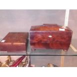 A Regency mahogany tea caddy of sarcophagus shape and a rosewood desk box (lacking handle) (2)