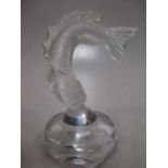 A Lalique leaping fish mascot, 10cm high and a glass polar bear