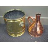 A late Victorian Copper one-gallon measure, a brass jardinière c1900 and a copper cream pan