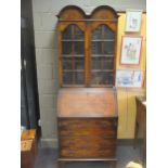 A Queen Anne style walnut bureau bookcase 210 x 78 x 74"