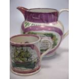 A Sunderland lustre jug (as found) and a similar 'frog' mug