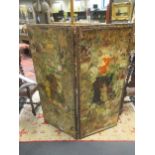 A two fold decoupage screen, depciting portraits, flowers and various household scenes, each panel