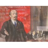 M. G. Propopyuk (Russian, 20th century) Lenin giving a speech, gouache on card squared for transfer,