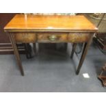 A 19th century mahogany fold over tea table with single drawer 76 x 91 x 45cm