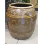 A large Eastern painted ceramic garden pot, 68cm high and another similar (2)