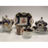 A Victorian Staffordshire pottery part tea service and various Imari porcelain