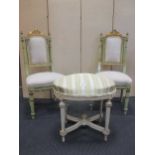 Pair of 19 th century painted and giltwood chairs, possibly Russian, together with a Louis XVI style