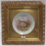 A late 19th century display plate hand painted with a quail, signed lower right F Micklewright in