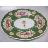 A large Chamberlains Worcester oval meat plate, the green ground with gilt cartouches of flowers and