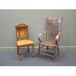 A 19th century tripod occasional table, bentwood armchair, hall chair and a three drawer bowfront