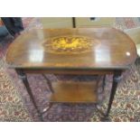 An Edwardian mahogany and marquetry side table, burrwood banded edge, on four tapering legs with