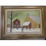 René Guilleminot (French, 1900-1975) 'A winter scene with figures outside a church', signed, oil