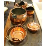 Two Victorian copper twin handles jam pans and Victorian copperware