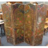 Late 19 th century 4 fold screen, possibly Spanish, with painted decoration of fruit, flowers and