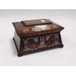 A Victorian rosewood and mother of pearl sewing box